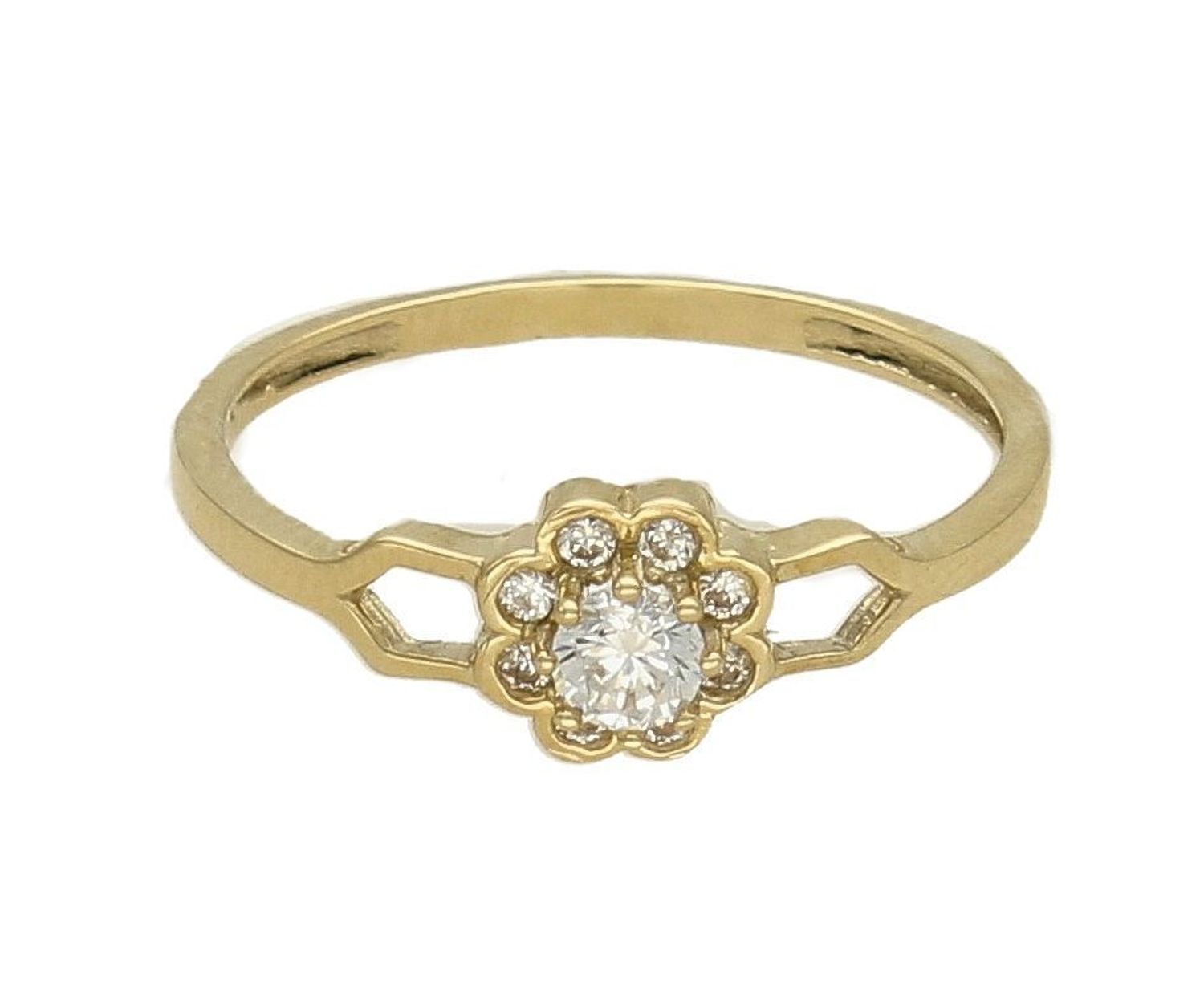 Złoty pierścionek 333 zaręczynowy z cyrkonią kwiatek PI 4359. Złoty pierścionek z cyrkoniami. Złoty pierścionek z cyrkonią. Złoty pierścionek zaręc każdą okazję..jpg